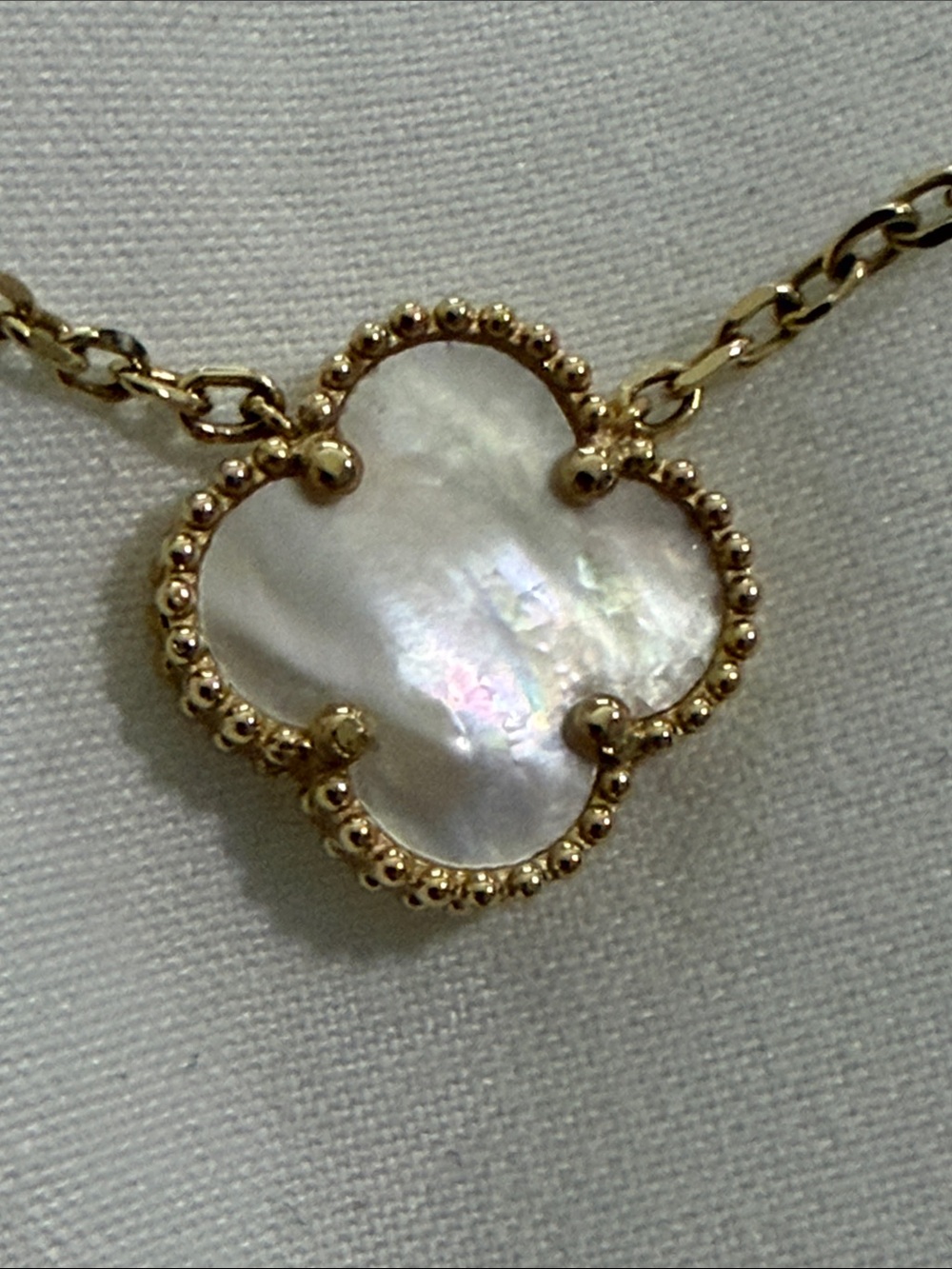 Gold Clover Pendant Necklace with Mother-of-Pearl Inlay - Women Jewelry